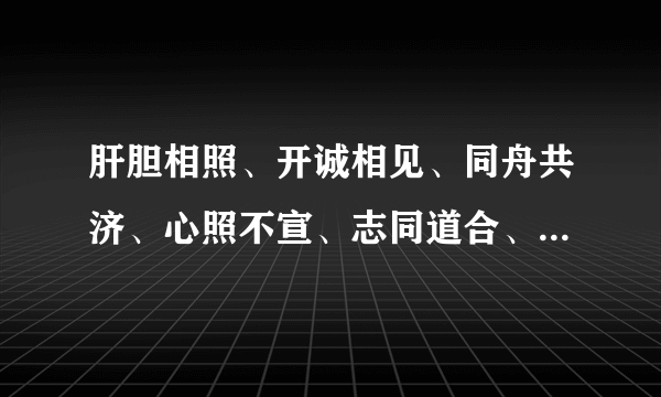 肝胆相照、开诚相见、同舟共济、心照不宣、志同道合、亲密无间、荣辱与共、唇亡齿寒的意思