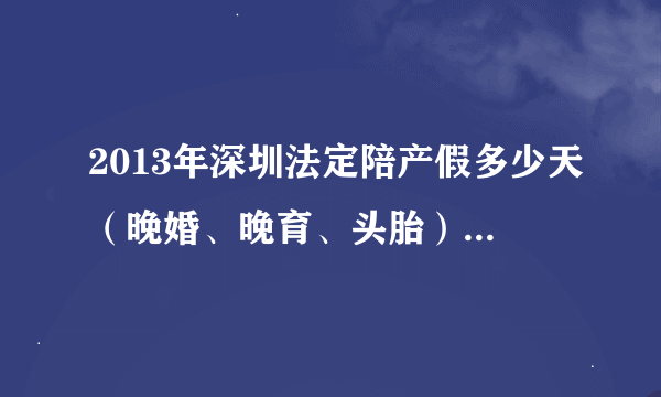 2013年深圳法定陪产假多少天（晚婚、晚育、头胎），陪产假需要什么文件证明？