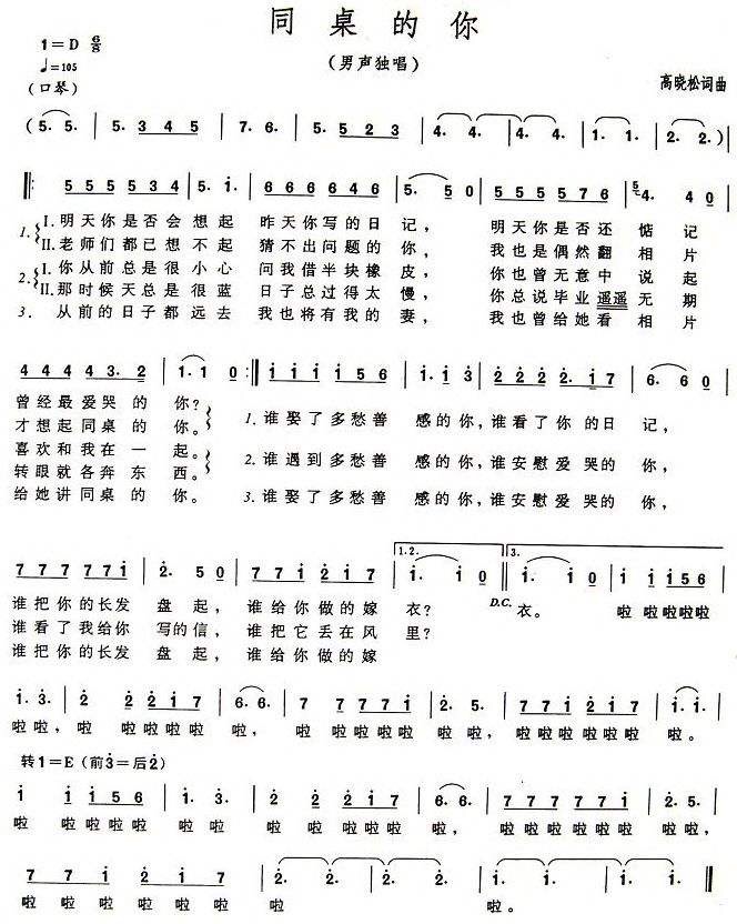 求那些年,和同桌的你的钢琴简谱,要数字不要图
