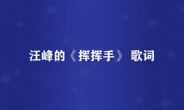 汪峰的《挥挥手》 歌词