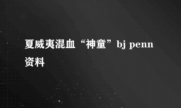 夏威夷混血“神童”bj penn资料