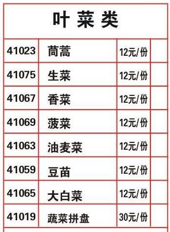 海底捞火锅菜单