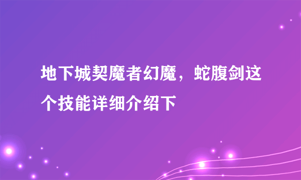 地下城契魔者幻魔，蛇腹剑这个技能详细介绍下
