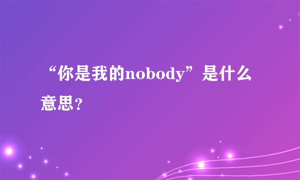 “你是我的nobody”是什么意思？