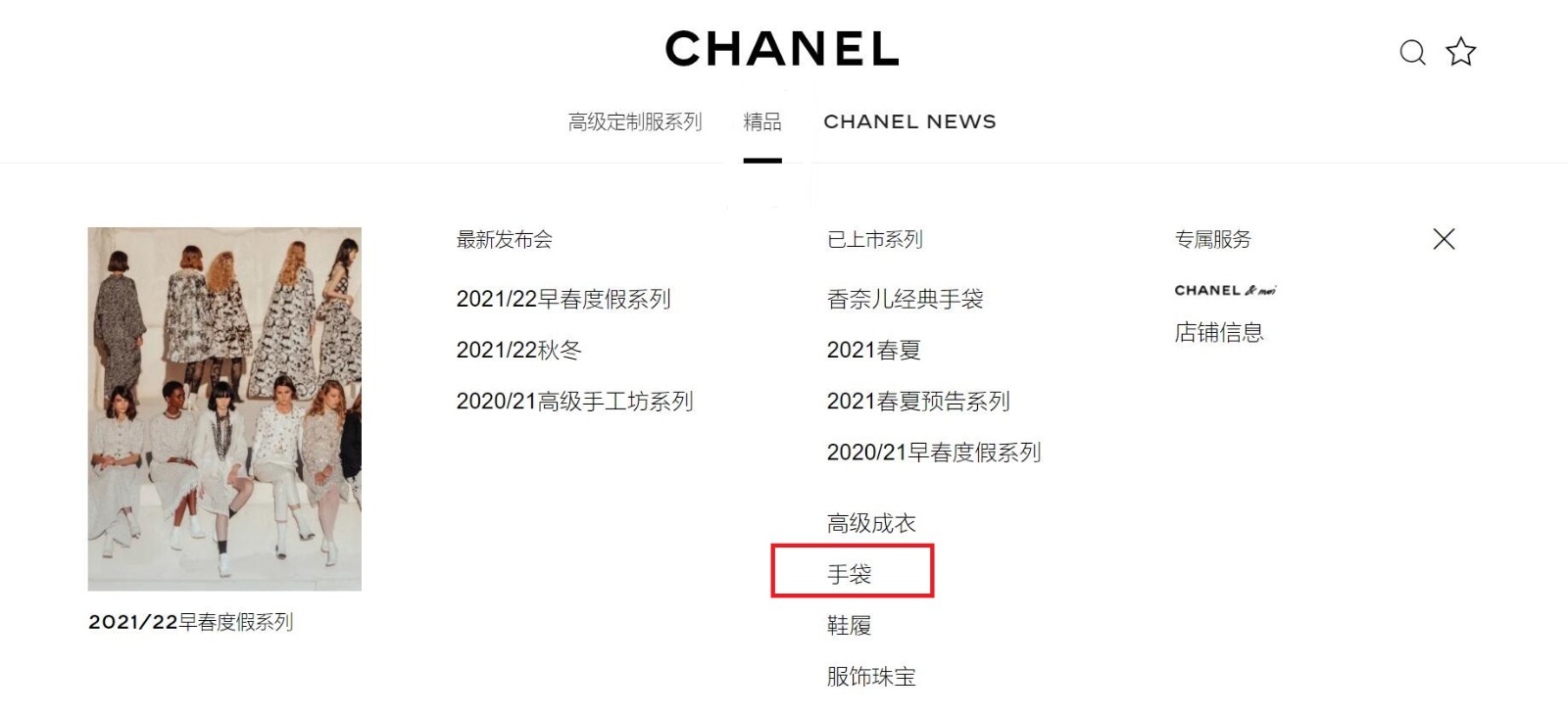 香奈儿的官网里怎么没有包包选项