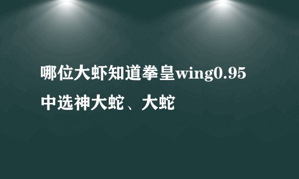 哪位大虾知道拳皇wing0.95中选神大蛇、大蛇