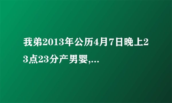 我弟2013年公历4月7日晚上23点23分产男婴,体重7市斤,父姓叶,母姓叶望高人赐名,不胜感谢