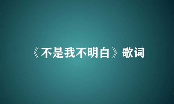 《不是我不明白》歌词