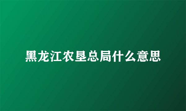 黑龙江农垦总局什么意思