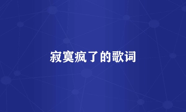 寂寞疯了的歌词