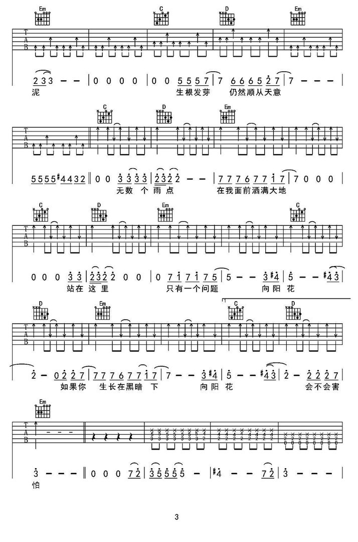 谢天笑的《向阳花》 歌词