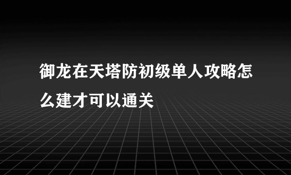 御龙在天塔防初级单人攻略怎么建才可以通关