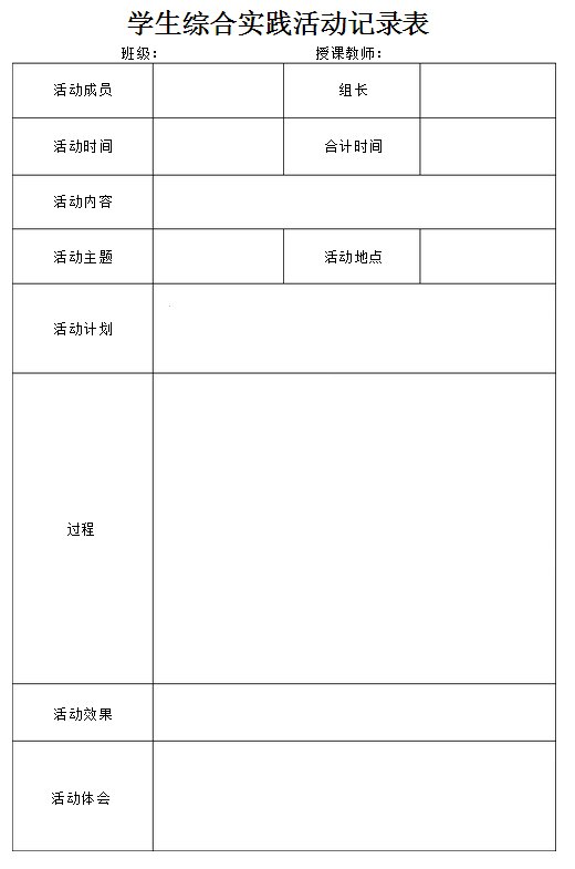 《学生综合实践活动记录表》