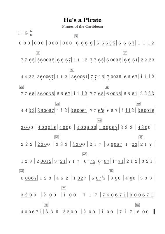 he's a pirate的简谱