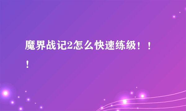 魔界战记2怎么快速练级！！！