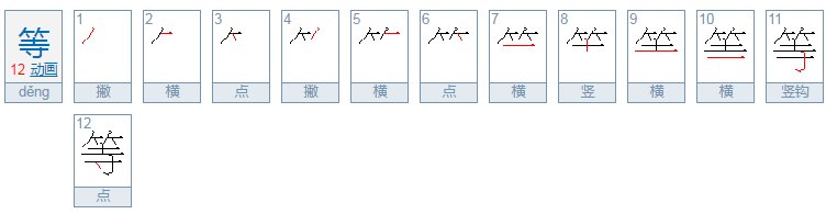 等的笔顺笔画顺序
