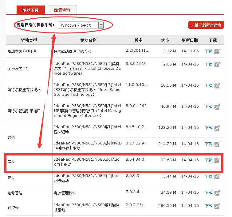 我的本本是联想G460，到官方网站如何下载声卡驱动