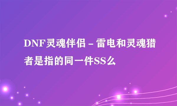 DNF灵魂伴侣－雷电和灵魂猎者是指的同一件SS么