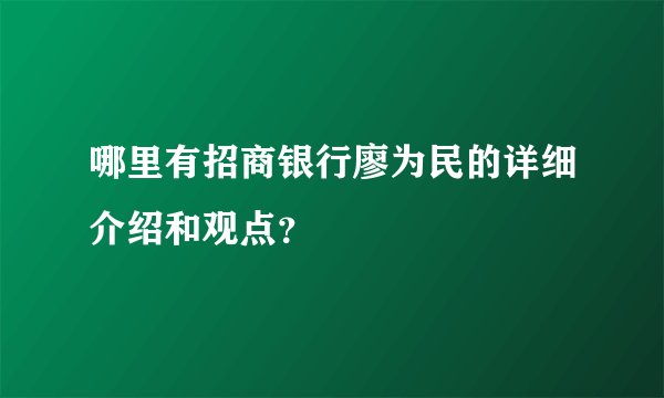 哪里有招商银行廖为民的详细介绍和观点？