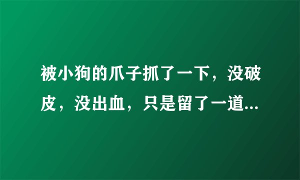 被小狗的爪子抓了一下，没破皮，没出血，只是留了一道白印，过了两个多小时，用酒精擦了，没感觉到疼，当