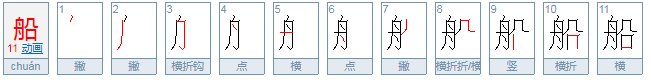 “船”的笔顺怎么写?