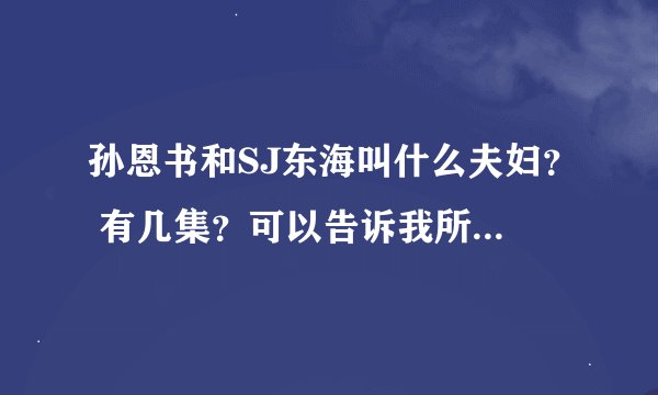 孙恩书和SJ东海叫什么夫妇？ 有几集？可以告诉我所有播出时间吗？谢谢
