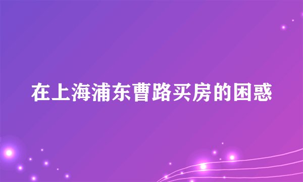 在上海浦东曹路买房的困惑