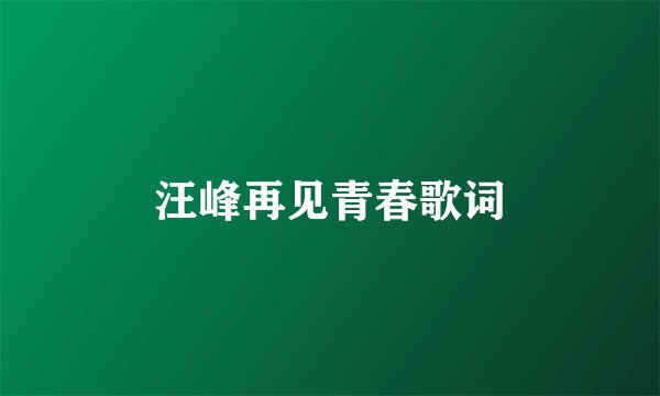汪峰再见青春歌词