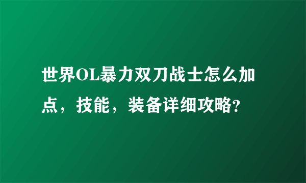 世界OL暴力双刀战士怎么加点，技能，装备详细攻略？