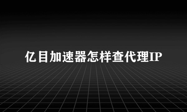 亿目加速器怎样查代理IP