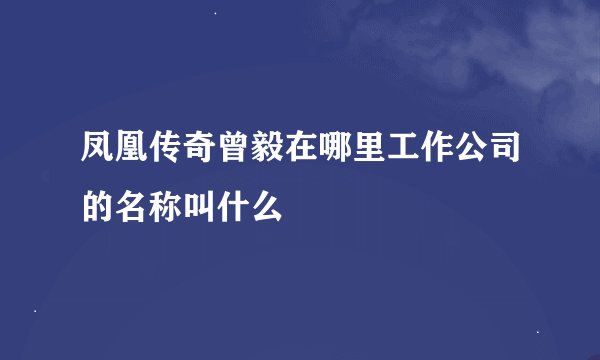 凤凰传奇曾毅在哪里工作公司的名称叫什么