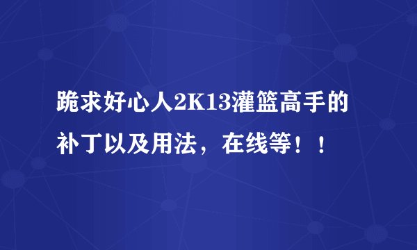 跪求好心人2K13灌篮高手的补丁以及用法，在线等！！