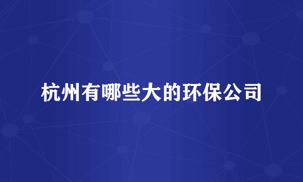 杭州有哪些大的环保公司