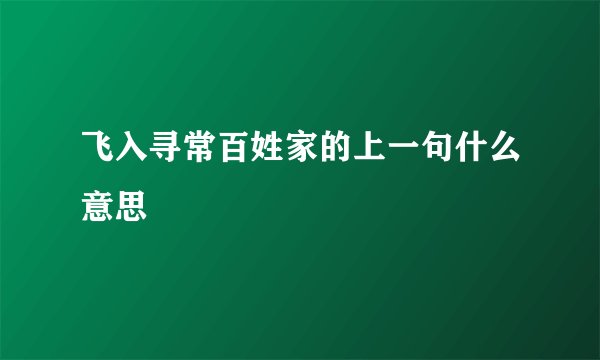 飞入寻常百姓家的上一句什么意思