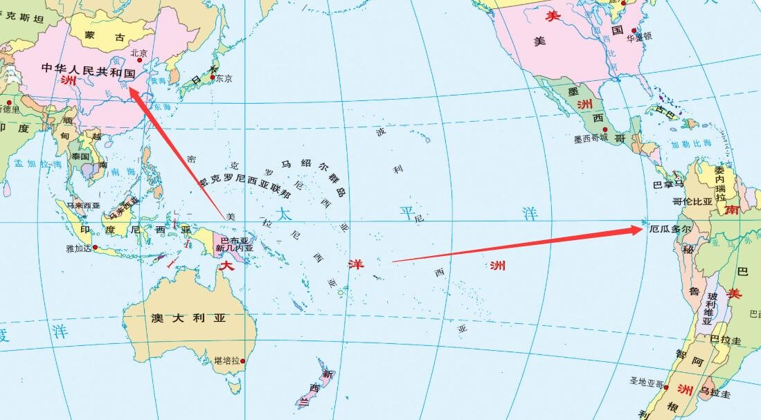 想知道:中国 厄瓜多尔 世界地图在哪？