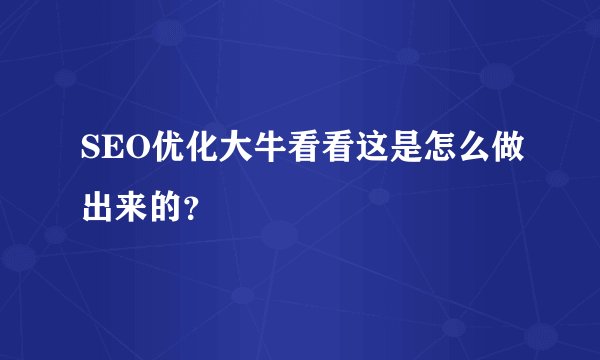 SEO优化大牛看看这是怎么做出来的？
