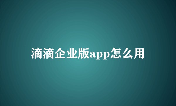 滴滴企业版app怎么用