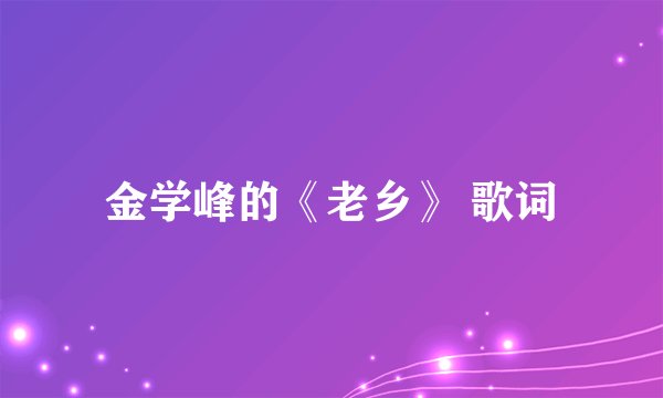 金学峰的《老乡》 歌词