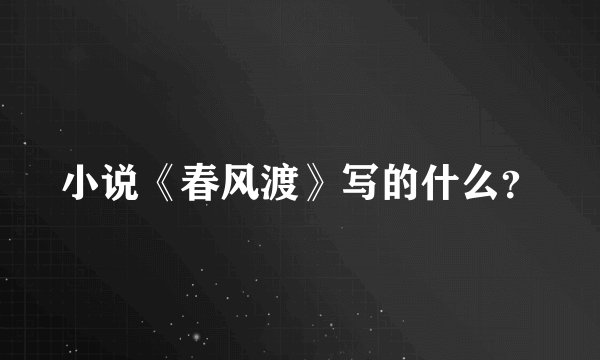 小说《春风渡》写的什么？